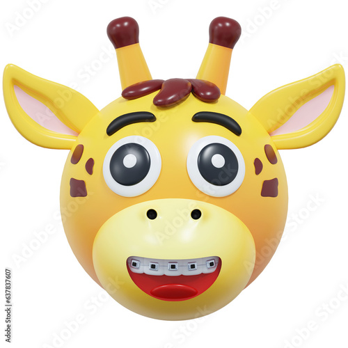 giraffe smile with tooth brace emoticon expression sticker 3d illustration