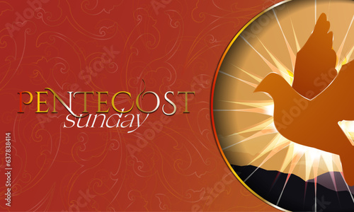 Pentecost Sunday Greeting Banner. Red holy spirit with pentecost fire on Pentecost Sunday typographic design, celebrated on the 50th day of Easter. Vector Illustration. EPS 10
