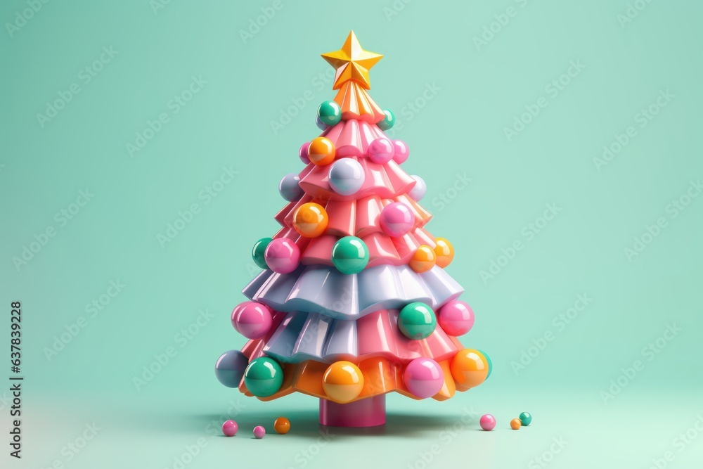 3D Render Christmas Tree Decoration, Merry Christmas and Happy New Year Background. Generative Ai 3D Render Christmas Tree Decoration, Merry Christmas and Happy New Year Background. Generative Ai