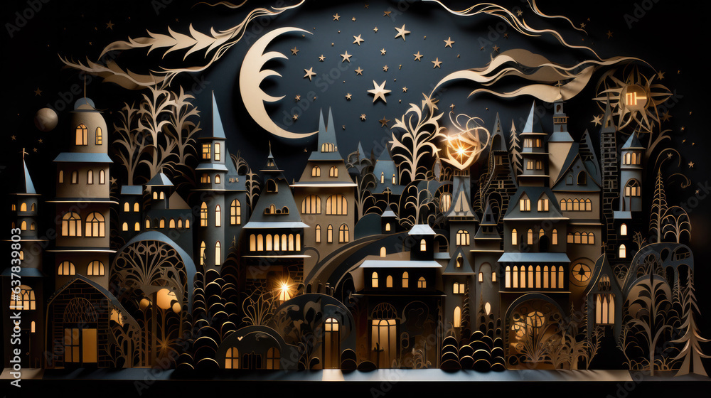 Obraz premium paper cut of a city at night.