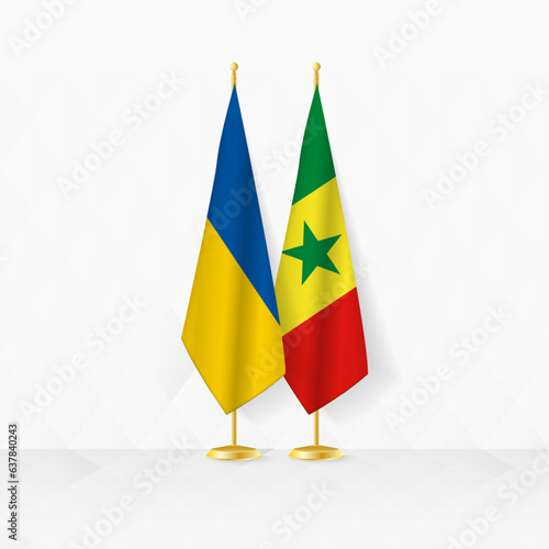 Ukraine and Senegal flags on flag stand, illustration for diplomacy and other meeting between Ukraine and Senegal.