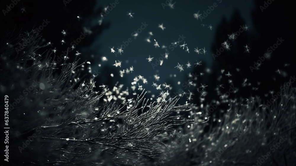 Winter dark background with snowflakes. Generative AI.