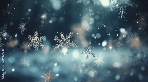 Winter navy blue background with snowflakes. Generative AI.