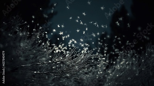 Winter dark background with snowflakes. Generative AI.