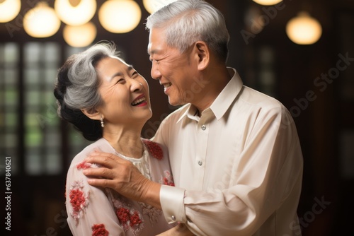 Elderly couple dancing, senior man and woman having fun
