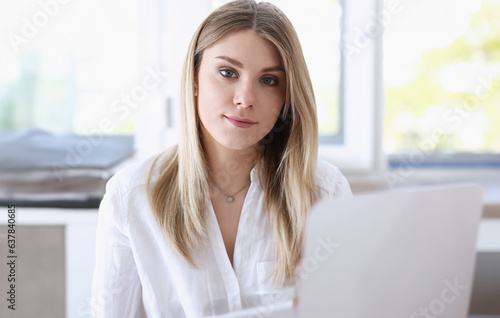 Beautiful smiling businesswoman portrait at workplace look in camera. White collar worker at workspace exchange market job offer certified public accountant internal revenue officer concept Free Download Beautiful smiling businesswoman portrait at workplace look in camera. White collar worker at workspace exchange market job offer certified public accountant internal revenue officer concept - GFXLoad