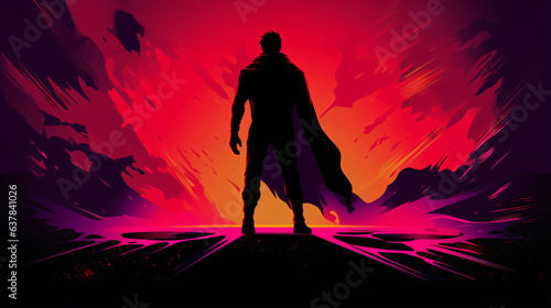 Mysterious superhero silhouette with cape graffiti