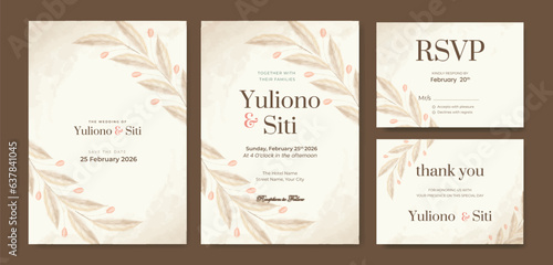 elegant wedding invitation with flower watercolor premium vector  