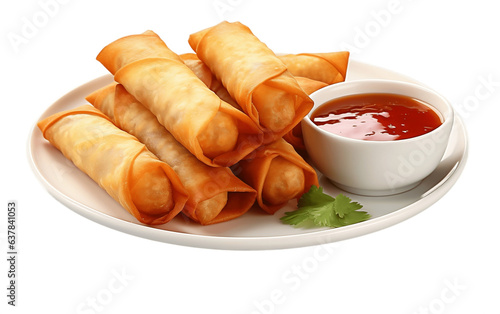 Crispy Delicacy Fried Chinese Spring Rolls on Transparent Background. AI