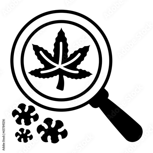 weed botanical research vector icon design, Cannabis and marijuana symbol, thc and cbd sign, recreational herbal drug stock illustration, Analyzing Hemp Strains with magnifying glass concept