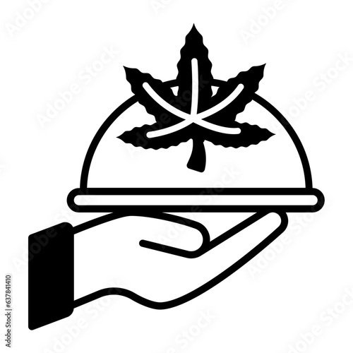 Hand holding cloche with hemp leaf vector icon design, Cannabis and marijuana symbol, thc and cbd sign, recreational herbal drug stock illustration, Cannabis-infused food concept