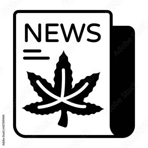Ganja or Marihuana blog vector icon design, Cannabis and marijuana symbol, thc and cbd sign, recreational herbal drug stock illustration, hasheesh news and Journal concept