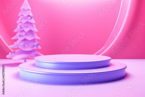 3D Render Empty Podium for Christmas Offer, Xmas Pedestal for Product Presentation, Christmas Sale Off Advertising. Generative Ai © CYBERUSS