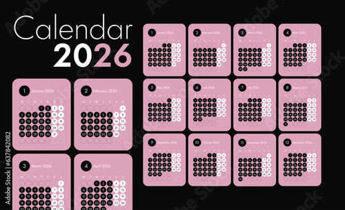Calendar 2026 for application, simple design, user interface