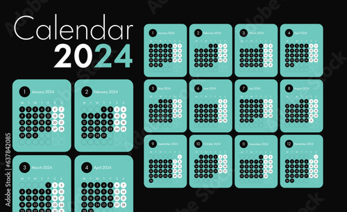 Calendar 2024 for application, simple design, user interface