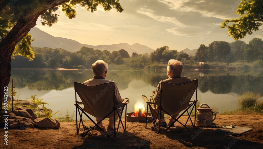 elderly couple camping