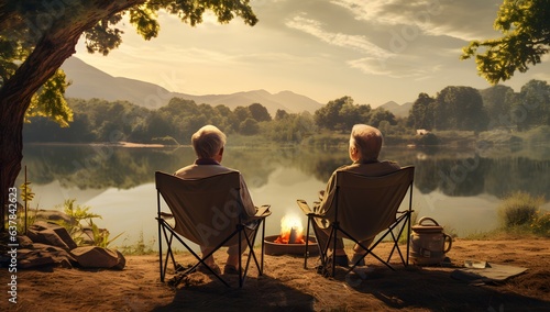 elderly couple camping