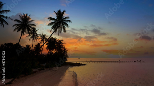 Summer tropical with colorful theme as palm trees on the beach background © SASITHORN