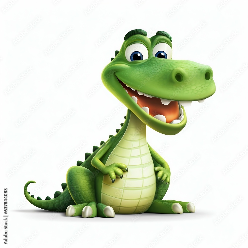 Fototapeta premium Cartoon Green Funny Crocodile. Generative ai