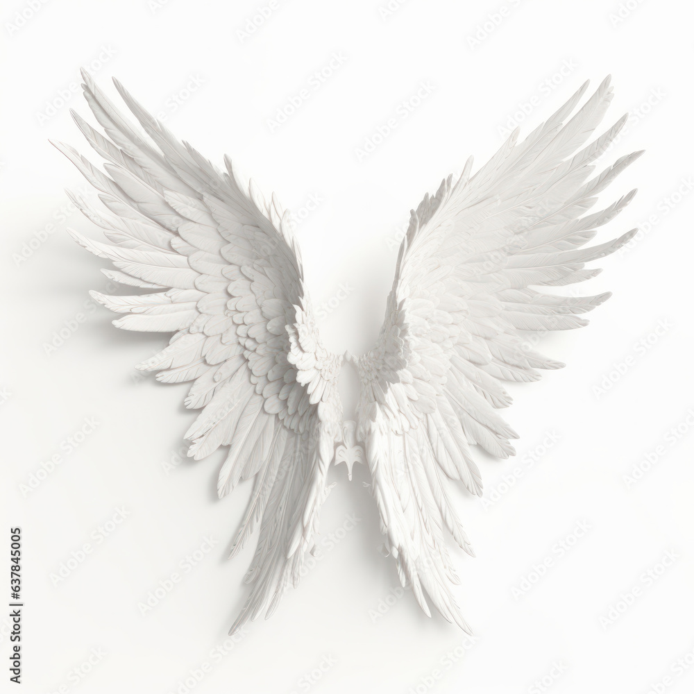 White angelic wings isolated on white background, symbolizing heaven and divinity. AI Generative White angelic wings isolated on white background, symbolizing heaven and divinity. AI Generative