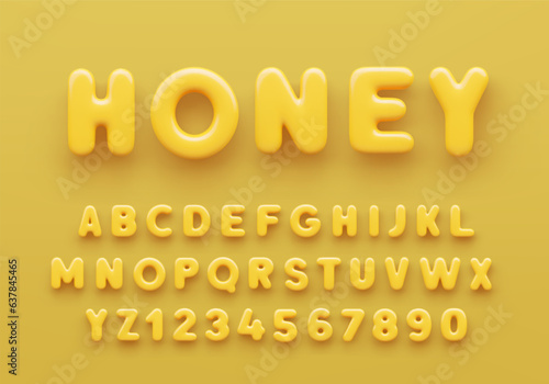 3D Yellow alphabet with numbers on a yellow background.