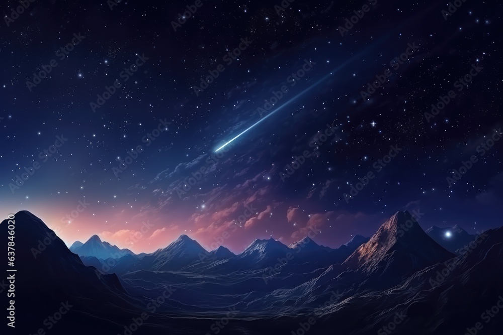Falling star on night sky during summer night high in mountains. Generative Ai. Falling star on night sky during summer night high in mountains. Generative Ai.