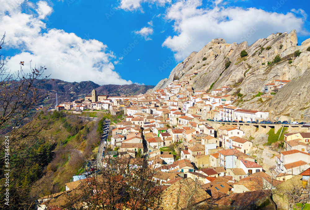 Pietrapertosa (Italy) - A view of little old village, dug into the rock in the natural park of the Dolomiti Lucane, Basilicata region, famous also for the alpinistic ways.