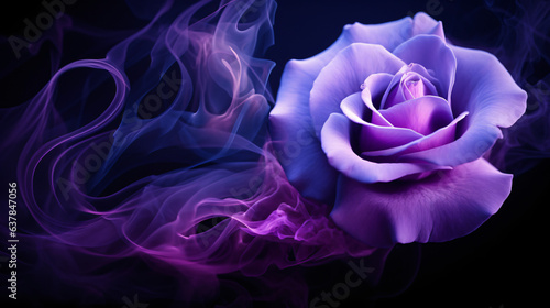 Purple rose and swirl smoke around black background