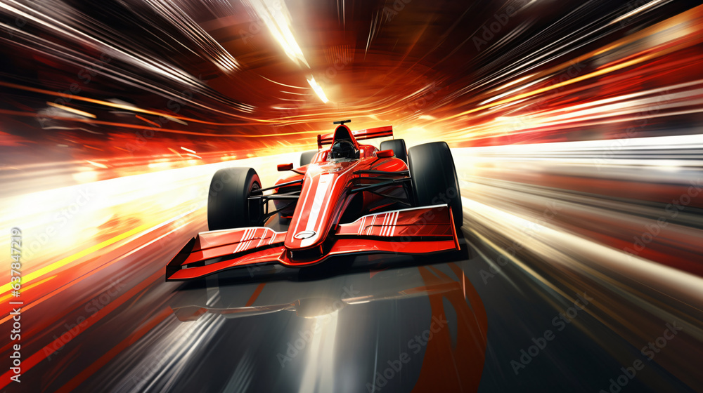 Racing car in motion