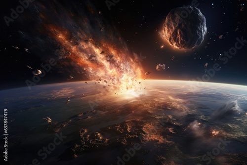 Meteor glowing as it enters the Earth's atmosphere, ultra realistic. Generative Ai.
