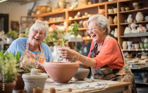 active elderly enjoying planting