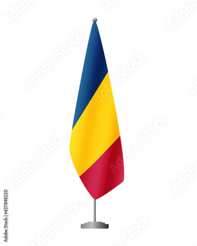 Chad flag on flagpole for official meetings, transparent background, vector
