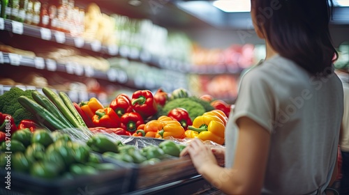 woman shopping for vegetables in supermarket, lady buying vegetables in supermarket
