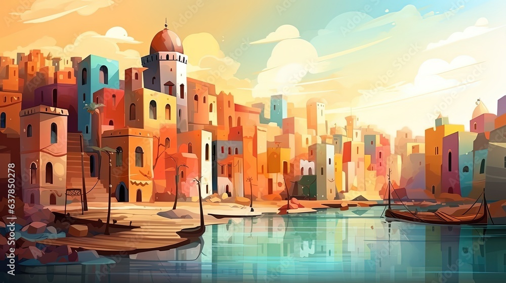 Fototapeta premium watercolor painting style illustration of beautiful cityscape in autumn time, Generative Ai