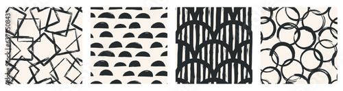 Set of Aesthetic Contemporary printable seamless pattern with abstract Minimal elegant line brush stroke shapes and line in nude colors