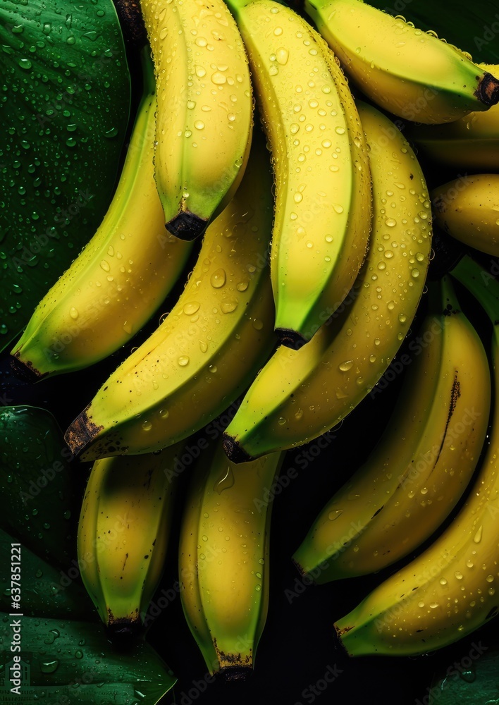 Fresh ripe bananas,  exotic healthy bio fruit food gardening concept. Generative Ai