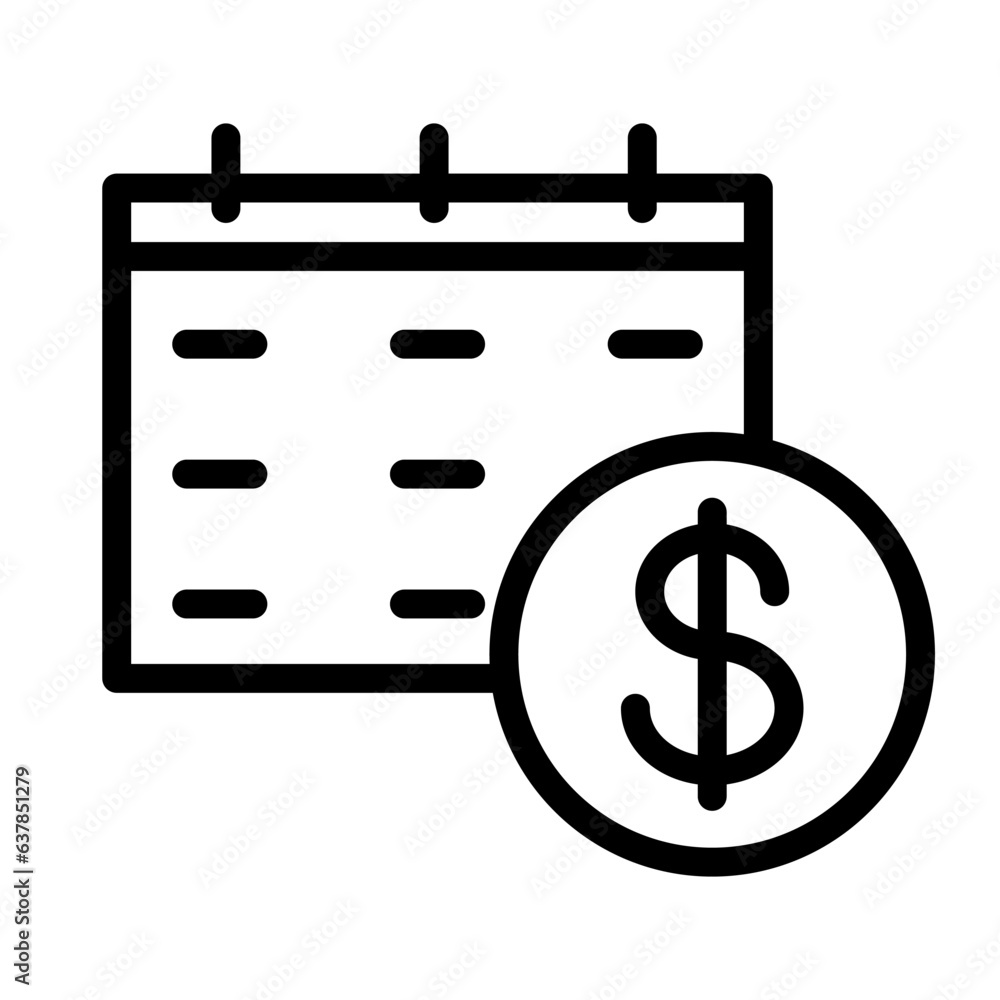 Vector calendar and money icon. Success salary payment concept. Editable stroke. Automatic or recurring pay schedule agenda done on calendar. Finance line business icon. Tax or credit bill time sign. Vector calendar and money icon. Success salary payment concept. Editable stroke. Automatic or recurring pay schedule agenda done on calendar. Finance line business icon. Tax or credit bill time sign.
