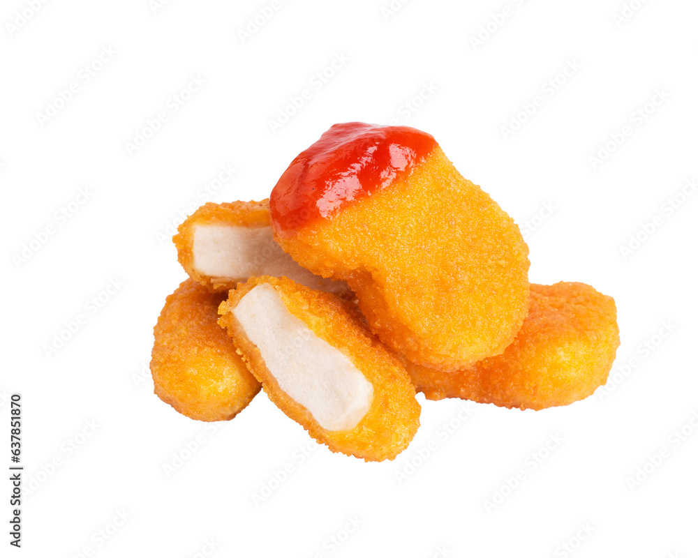 nuggets with ketchup on a white background