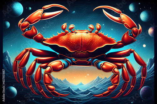 red crab on other planet's blue sky