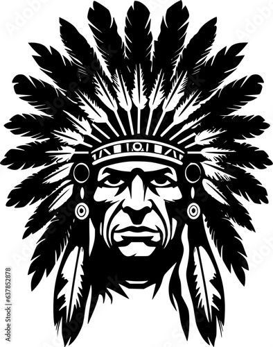 Indian Chief - Black and White Isolated Icon - Vector illustration