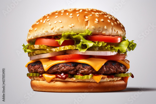 fresh tasty burger on white Background
