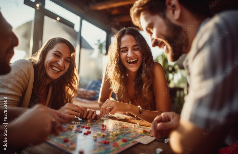 A group of friends in a great mood playing a board game