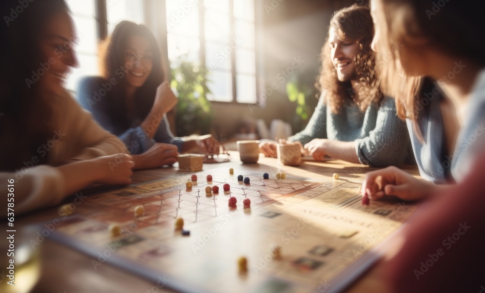 Fototapeta premium A group of friends in a great mood playing a board game