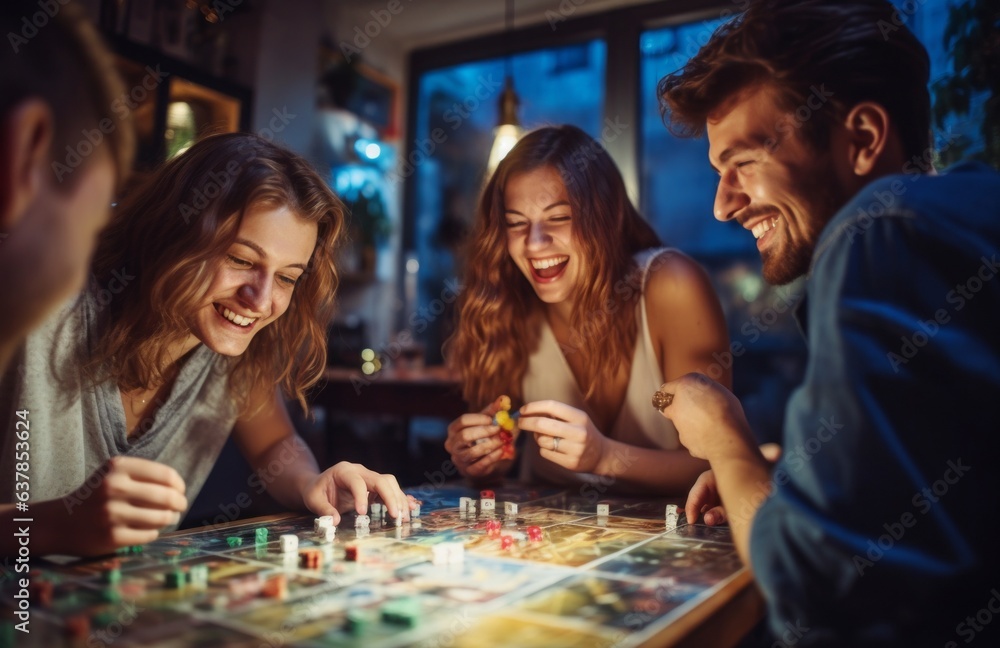 A group of friends in a great mood playing a board game