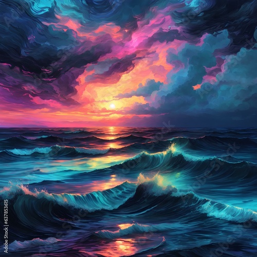 Beautiful artwork of the sea with stunning lighting colors