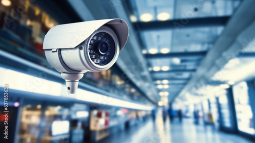 Security Camera CCTV on blur supermarket background