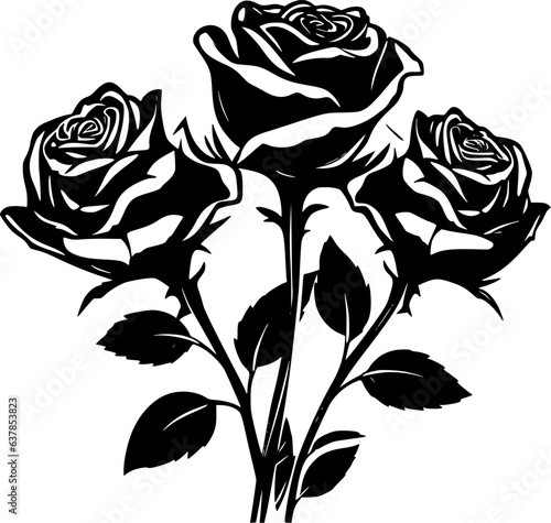 Roses - Black and White Isolated Icon - Vector illustration