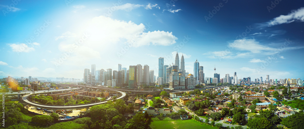 Fototapeta premium Panorama cityscape view in the middle of Kuala Lumpur city center ,day time , Malaysia .