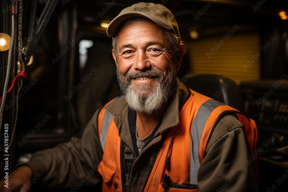 portrait a happy male smiling truck driver container.