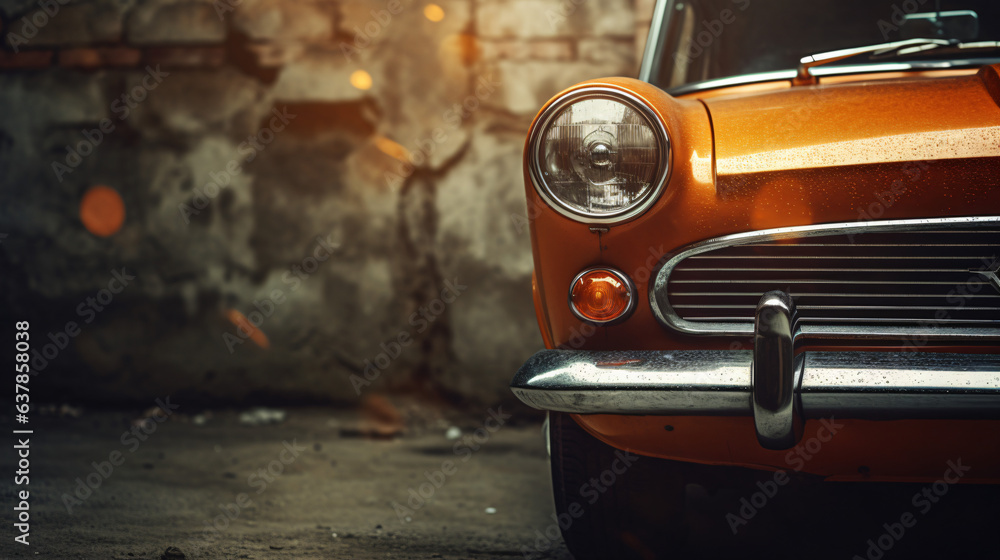 The headlight of the old beautiful car on the background - obrazy, fototapety, plakaty 